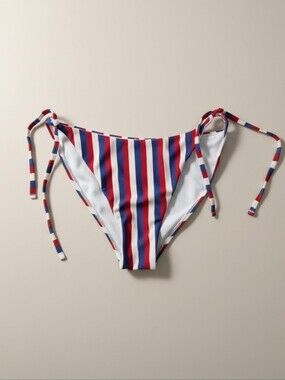 NWT Shade & Shore “Red, Cream & Blue” Stripes Cheeky Bikini Bottom – Size XL